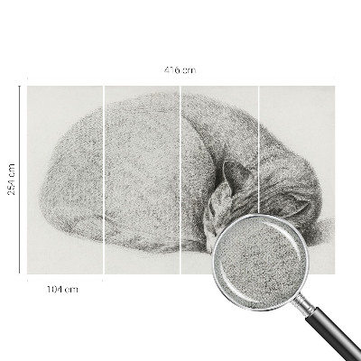 Peel and stick wall mural with a curled up cat illustration