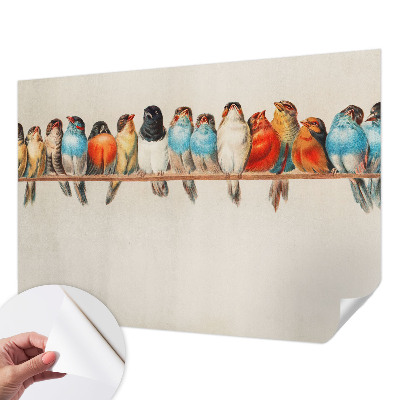 Peel and stick wallpaper mural with a birds-on-a-branch design