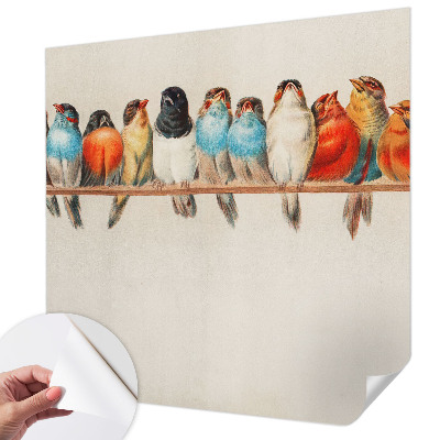 Peel and stick wallpaper mural with a birds-on-a-branch design
