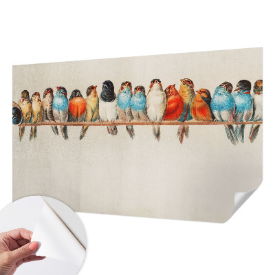 Peel and stick wallpaper mural with a birds-on-a-branch design