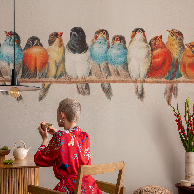 Peel and stick wallpaper mural with a birds-on-a-branch design