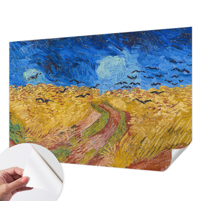 Stick-on wall mural with a field landscape design