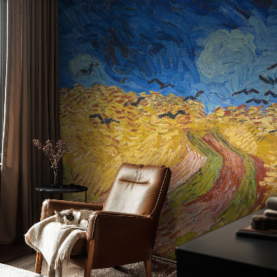 Stick-on wall mural with a field landscape design