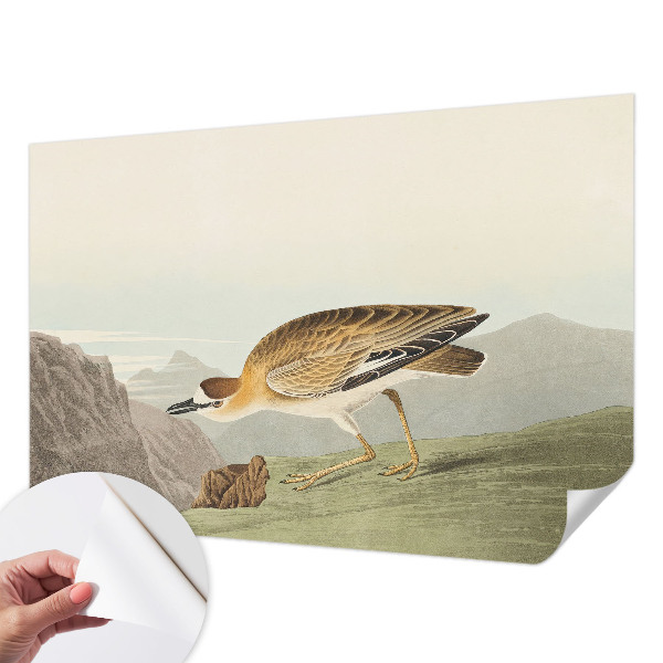 Peel and stick wall mural for living room featuring a mountain bird design