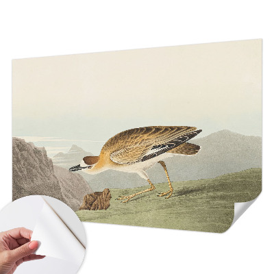 Peel and stick wall mural for living room featuring a mountain bird design