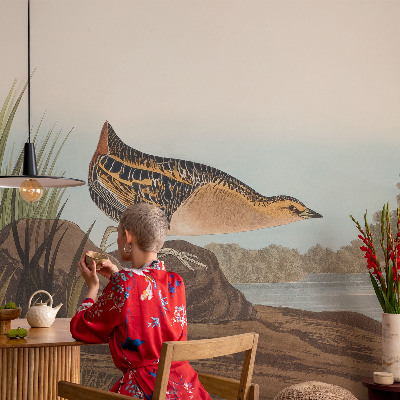 Peel-and-stick wall mural featuring a natural scene for a bedroom