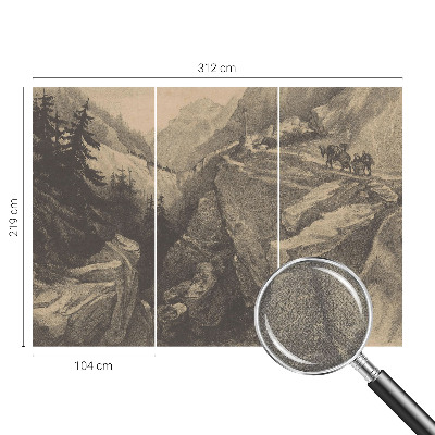 3D photo wallpaper mural with a picturesque mountain scene