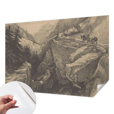 3D photo wallpaper mural with a picturesque mountain scene