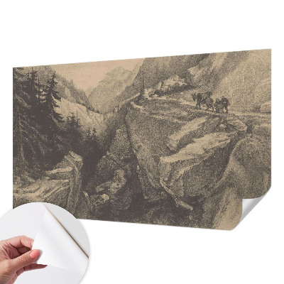 3D photo wallpaper mural with a picturesque mountain scene