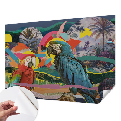 Nursery wall mural with an exotic birds design