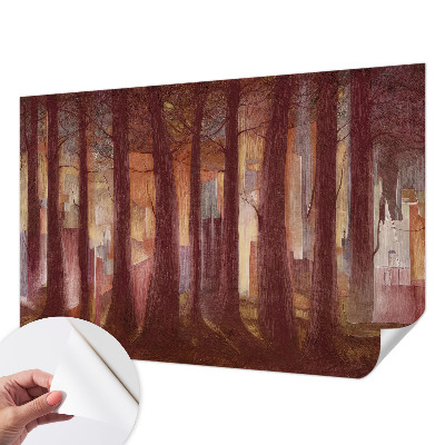 Self-adhesive wall mural featuring a mysterious landscape design