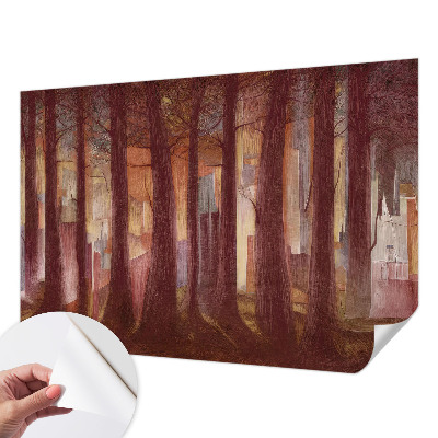 Self-adhesive wall mural featuring a mysterious landscape design