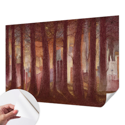 Self-adhesive wall mural featuring a mysterious landscape design
