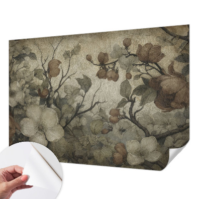 Peel and stick wall mural for living room with a floral design