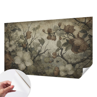 Peel and stick wall mural for living room with a floral design