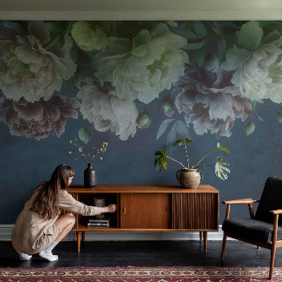 Peel and stick wall mural for bedroom with a floral design
