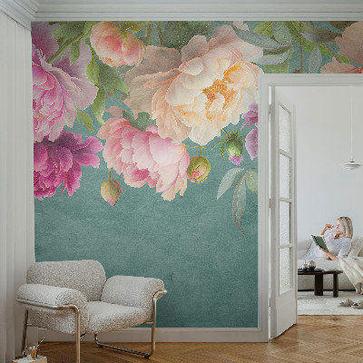 Children's wall mural featuring a floral design with elegant blooms