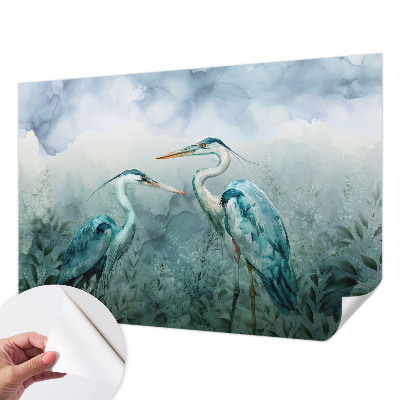 Self-adhesive wall mural featuring birds in a nature scene