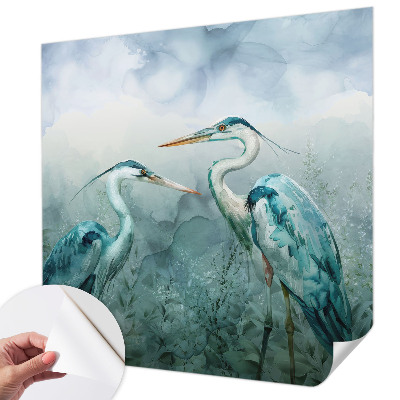 Self-adhesive wall mural featuring birds in a nature scene