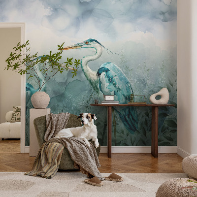 Self-adhesive wall mural featuring birds in a nature scene