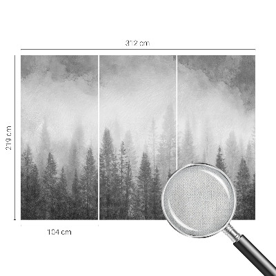 Peel and stick wall mural for living room with a foggy forest motif