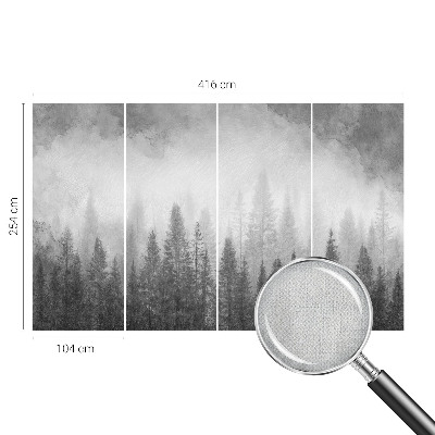 Peel and stick wall mural for living room with a foggy forest motif