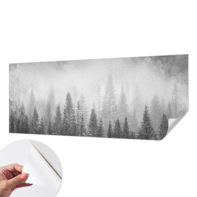 Peel and stick wall mural for living room with a foggy forest motif