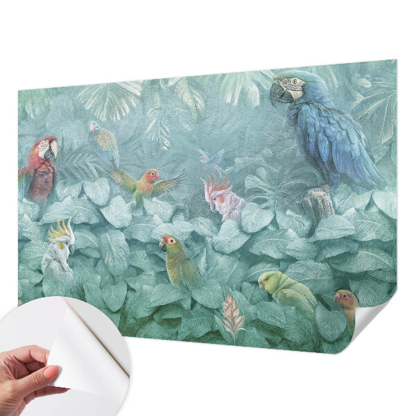 Nursery wall mural with an exotic birds design