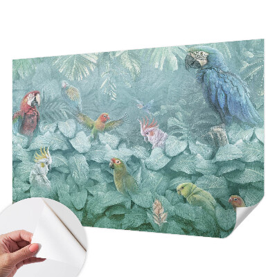 Nursery wall mural with an exotic birds design