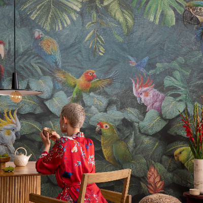 Children's wall mural with an exotic jungle design