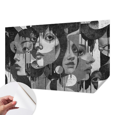 Baby room wall mural with a design of women's faces