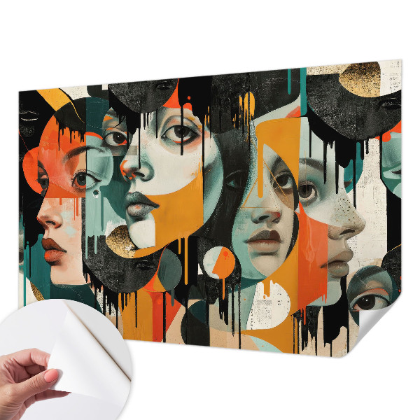 Peel and stick wall mural with a colorful faces design