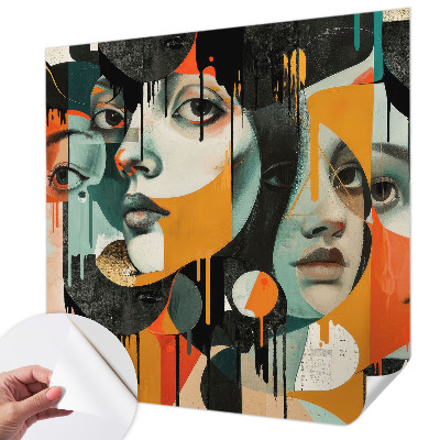 Peel and stick wall mural with a colorful faces design
