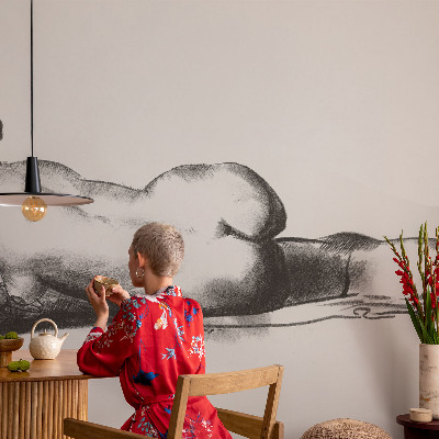 Self-adhesive wall mural a subtle abstract design in muted tones