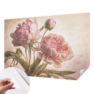 Stick-on wall mural with delicate peonies