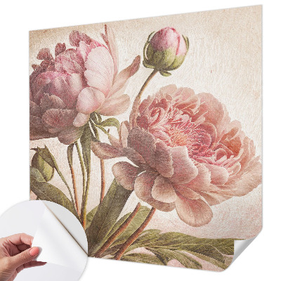 Stick-on wall mural with delicate peonies