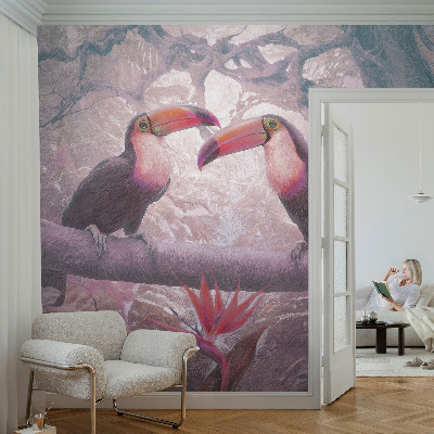 Removable wall mural wallpaper featuring an exotic couple motif