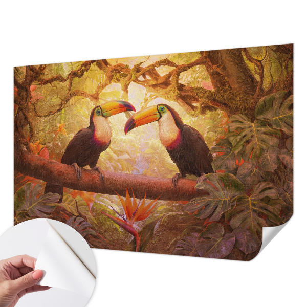 Peel and stick wall mural for living room Colorful toucans