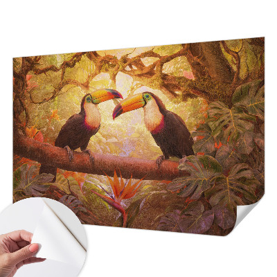 Peel and stick wall mural for living room Colorful toucans