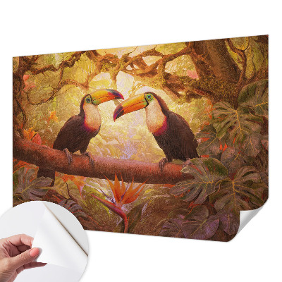 Peel and stick wall mural for living room with a colorful toucan design