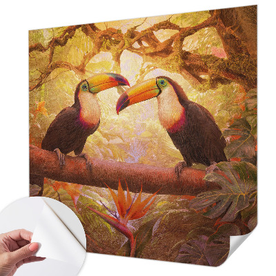 Peel and stick wall mural for living room Colorful toucans