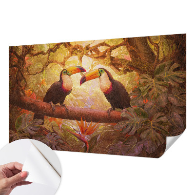 Peel and stick wall mural for living room with a colorful toucan design