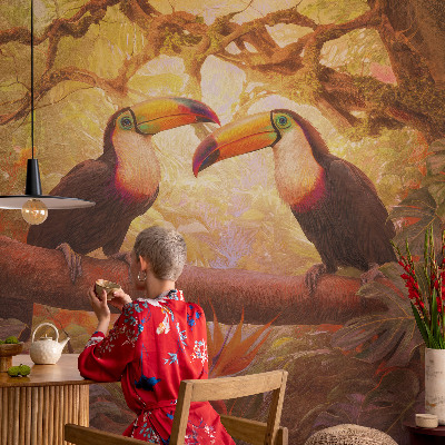 Peel and stick wall mural for living room Colorful toucans