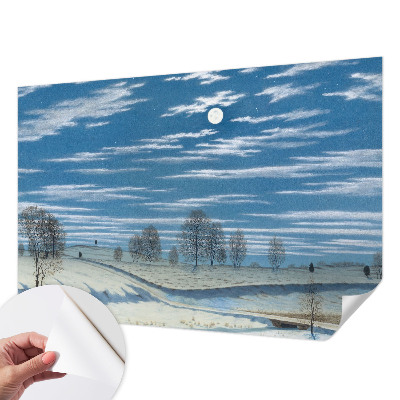 Nursery wall mural with a winter landscape design