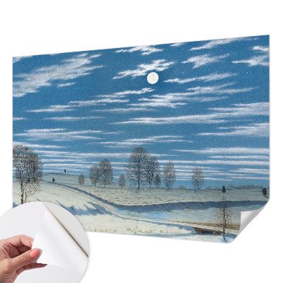 Nursery wall mural with a winter landscape design
