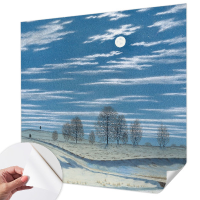 Nursery wall mural with a winter landscape design