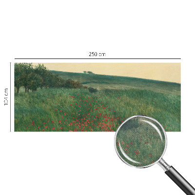 Children's wall mural with a poppy field design