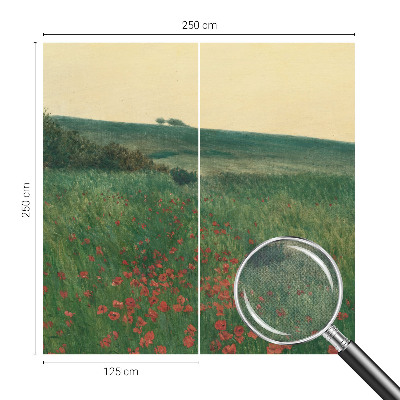 Children's wall mural with a poppy field design