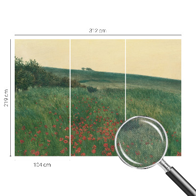 Children's wall mural with a poppy field design