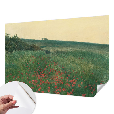 Children's wall mural with a poppy field design